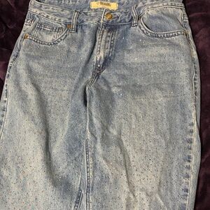 high rise studded straight fit cropped jeans